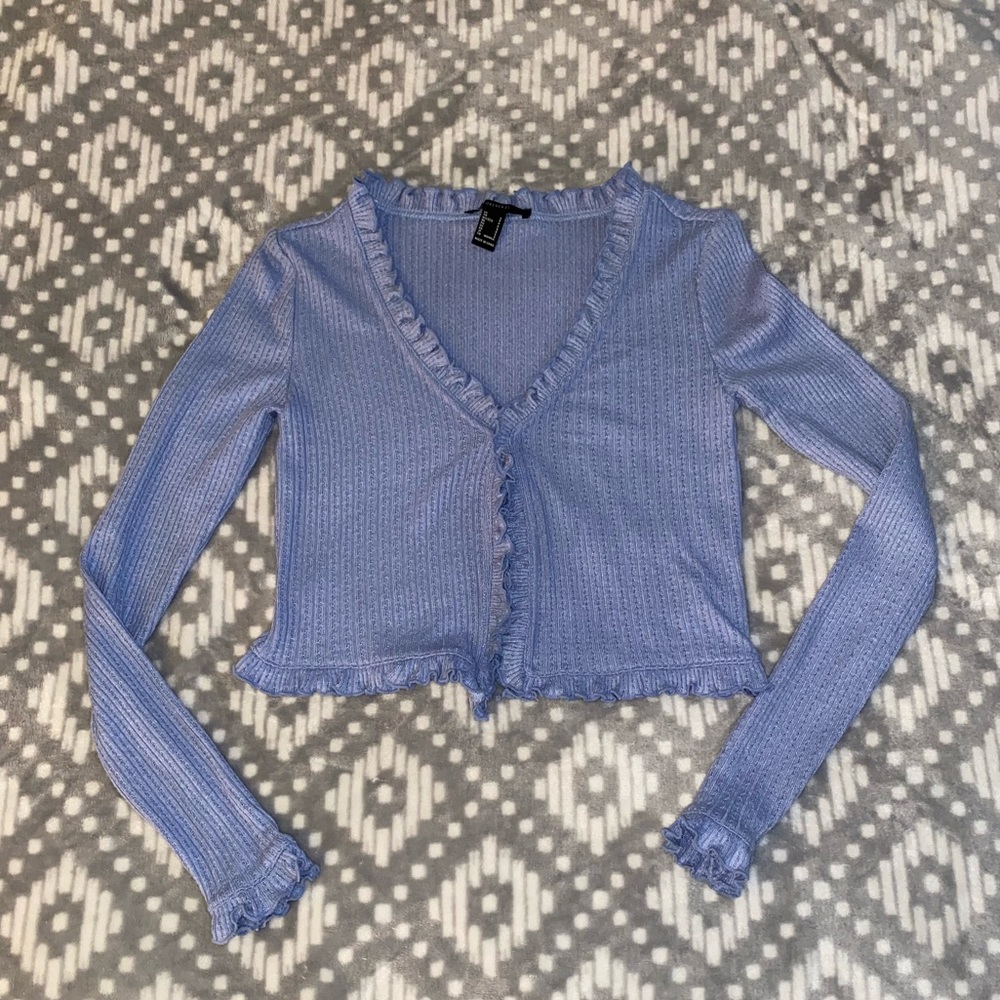Blue ruffle cardigan from Forever 21 in a size small